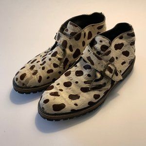 Mens Vintage Imitation Printed Animal Hide Dalmatian Pattern Boots